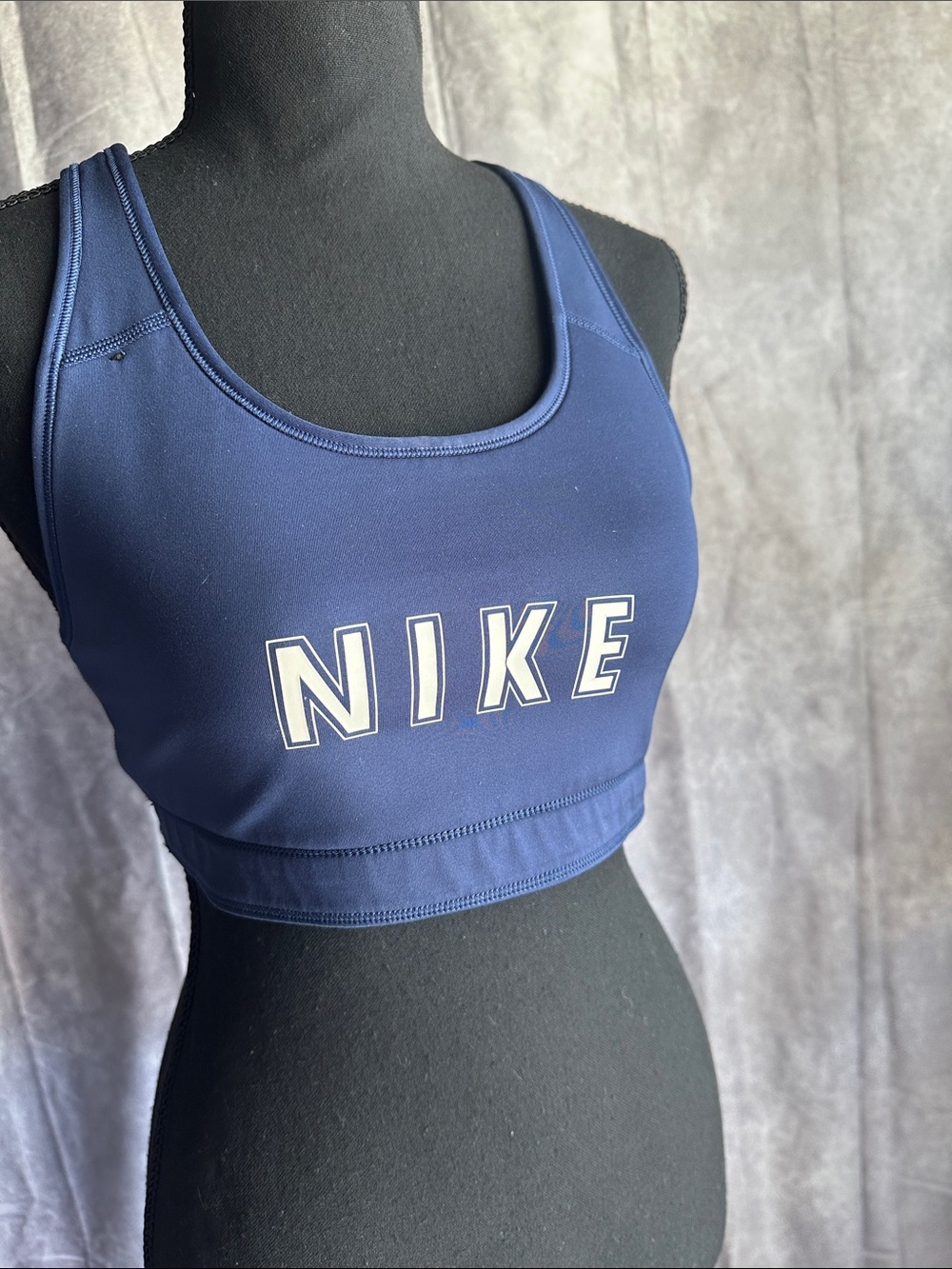 Nike Navy Blue Logo Sports Bra - Scoop Neck Crop